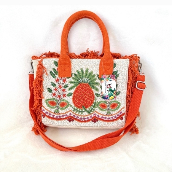 🔹️America & Beyond 🔹️Viral Pineapple Orange Beaded Tote Bag with Fringe - Picture 5 of 5